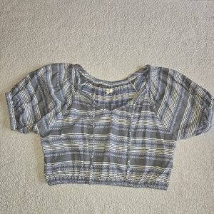 Madewell Striped Blue and White Women's Key Hole Crop Top NWOT